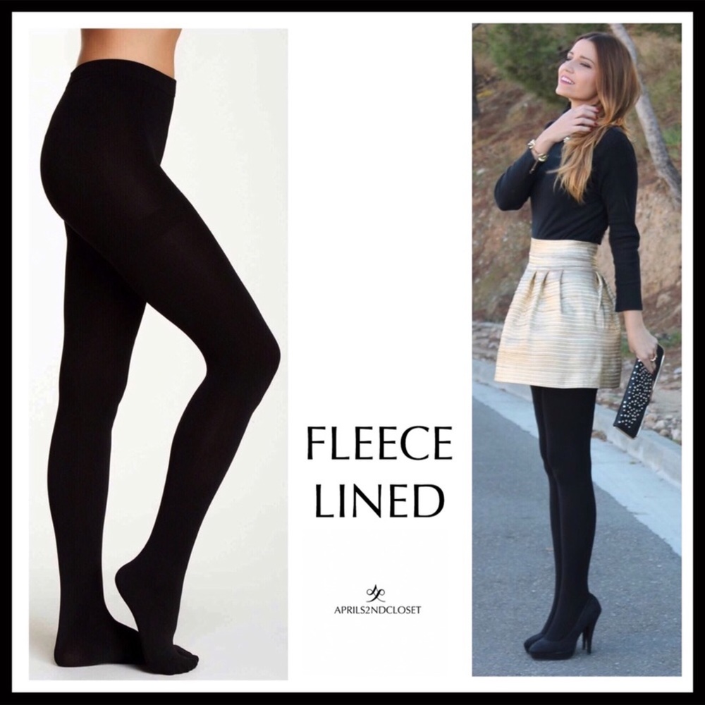 BLACK FLEECE LINED TIGHTS PLUSH COZY KNIT FOOTED TIGHTS A2C - Picture 8 of 8